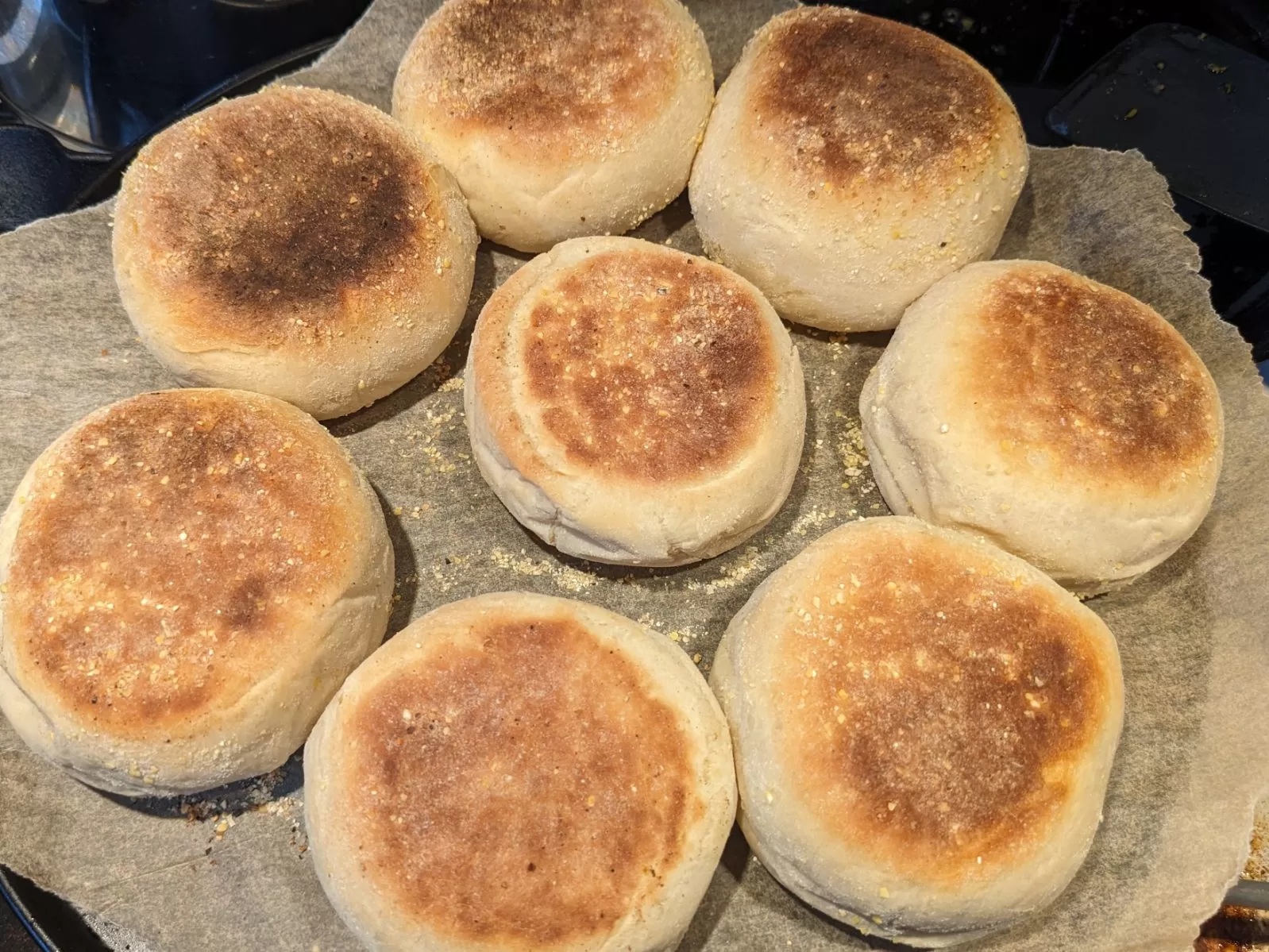 8 english muffins on a tray made from our recipe