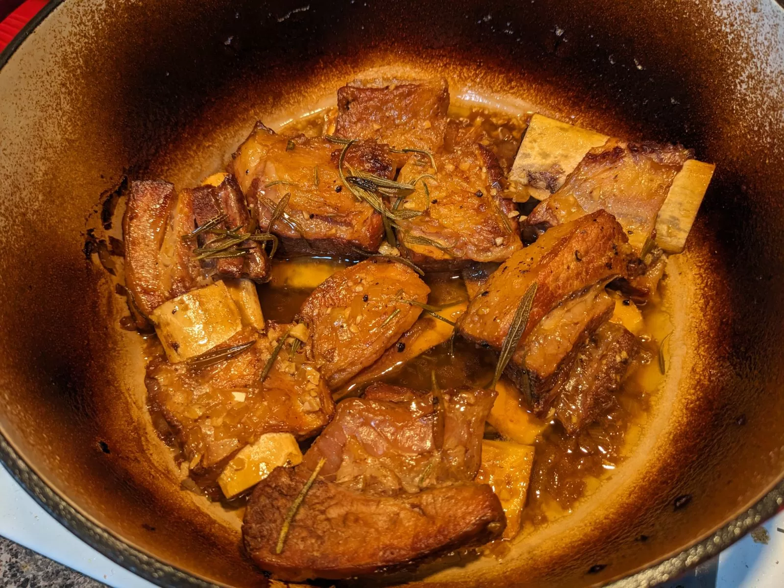 braised beef short ribs in a dutch oven